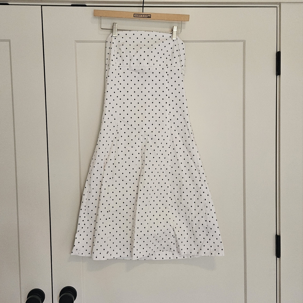 Zara White A-Line Skirt with Black Polka Dots